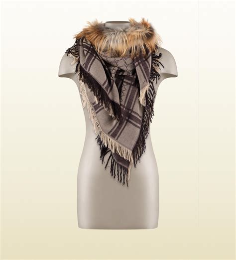 white gucci hat and scarf|gucci scarf with fur trim.